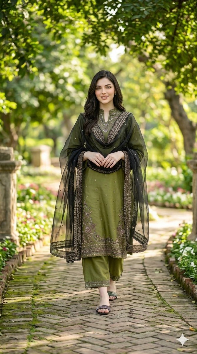 Garden Pathway Fashion Portrait — example 1