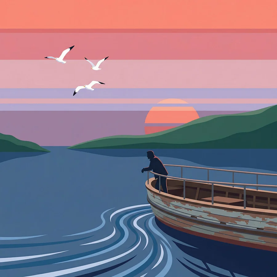 Fishing Boat Sunset Illustration — example 1