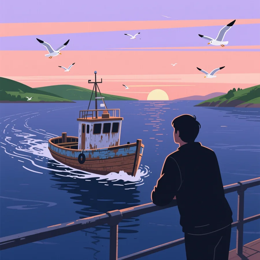 Fishing Boat Sunset Illustration — example 2