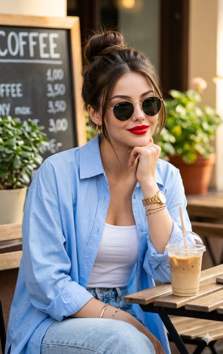 Asian Woman at Outdoor Cafe — example 1