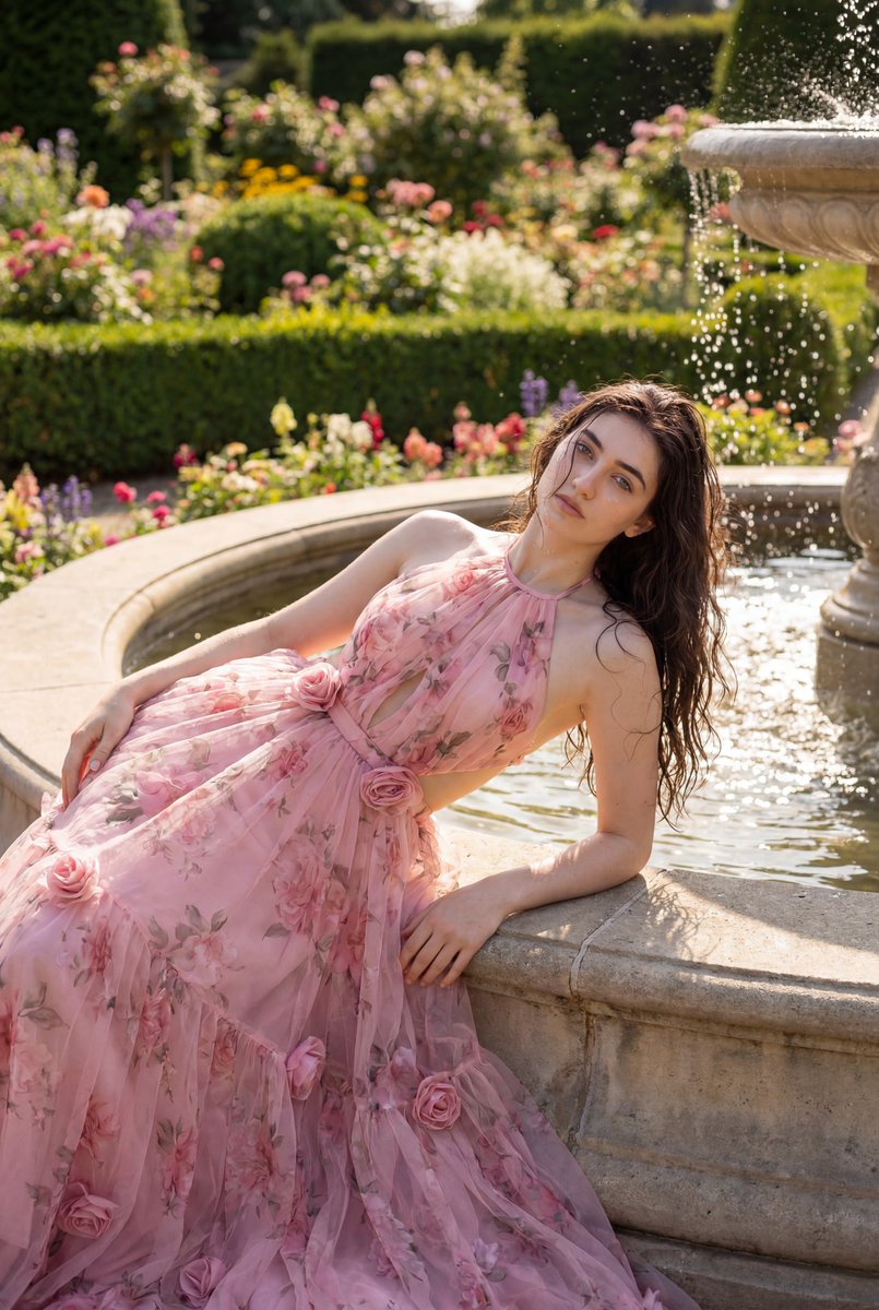 Luxury Garden Fashion Editorial Portrait — example 1