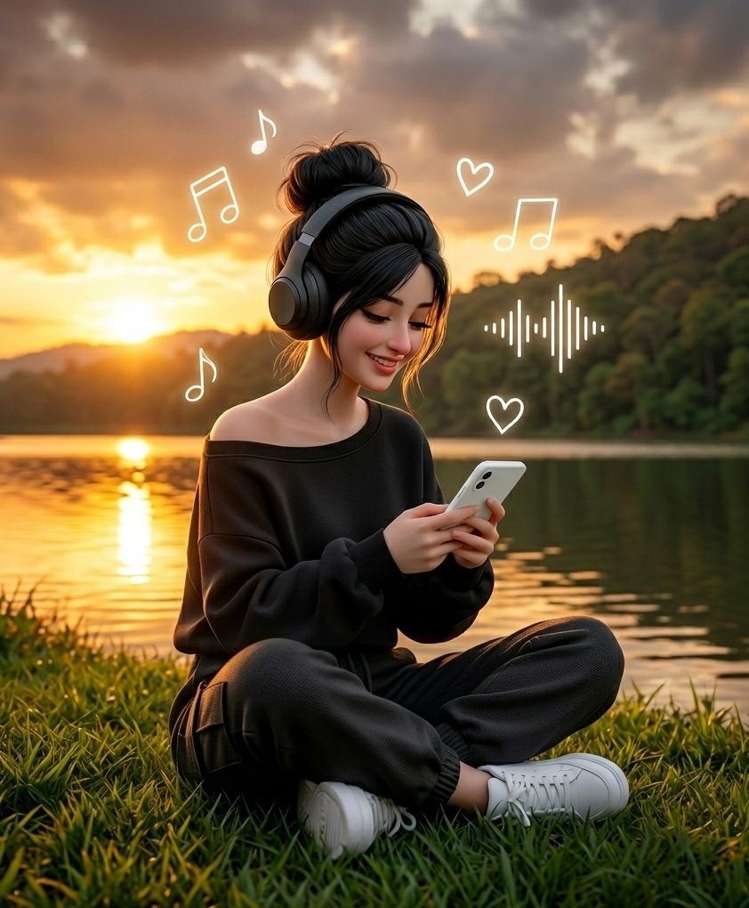 3D Anime Girl with Headphones — example 2
