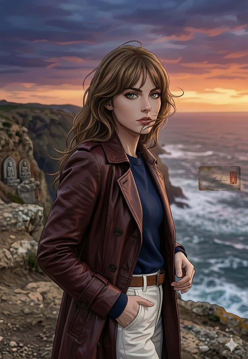 Anime Style Coastal Sunset Portrait — example 2
