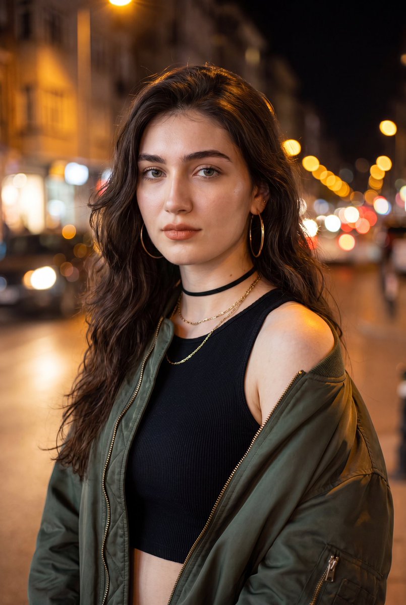 Ultra-Realistic Night Street Portrait — example 1
