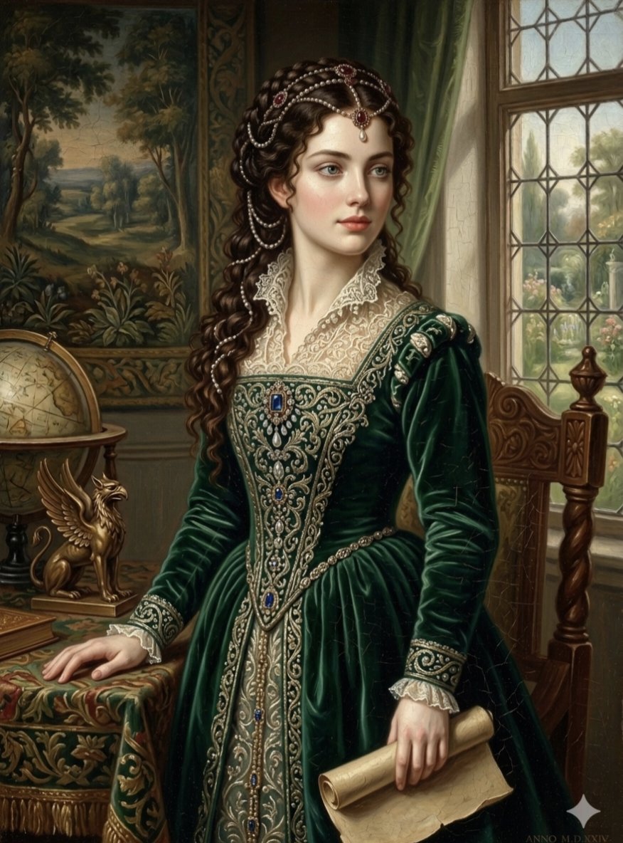 Renaissance Noblewoman Oil Portrait