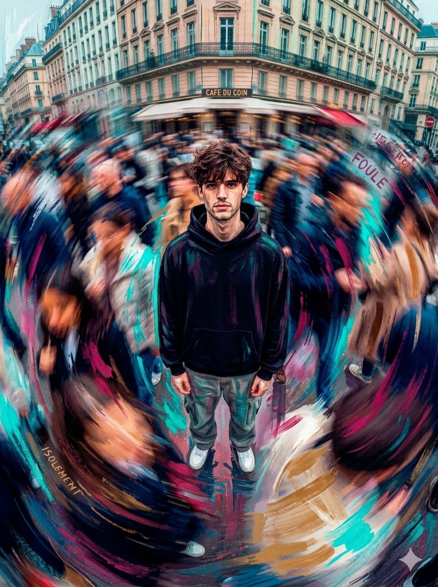 Streetwear Model in Paris Crowd — example 3