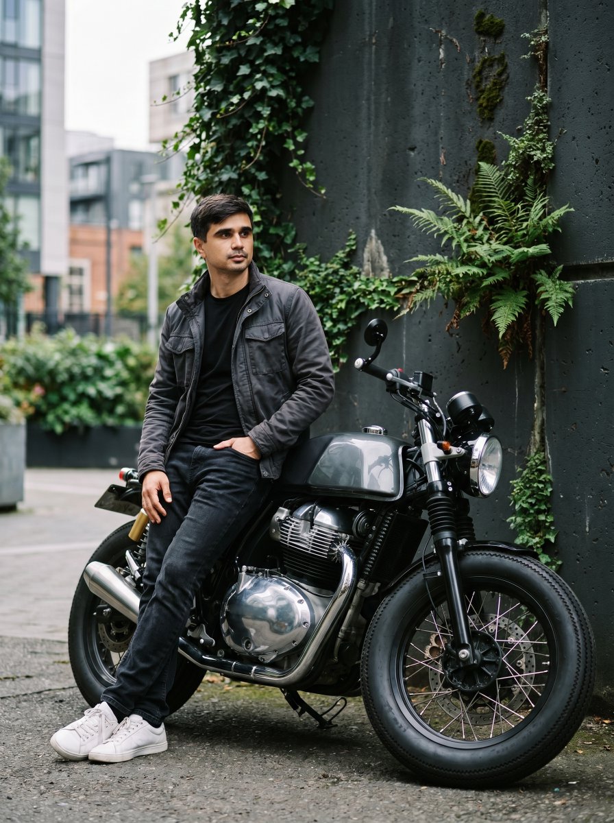 Urban Motorcycle Fashion Portrait — example 1
