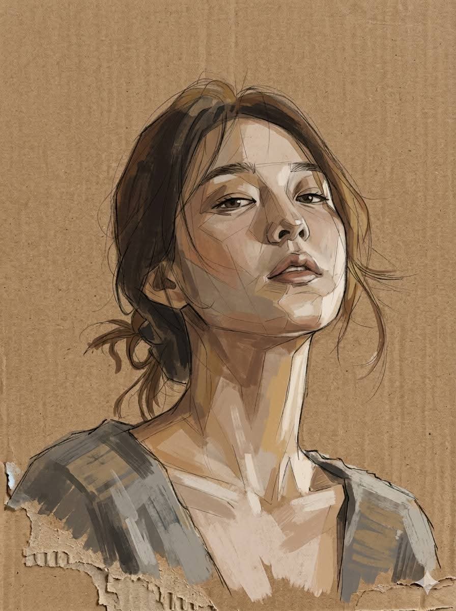 Cardboard Mixed Media Portrait — example 1