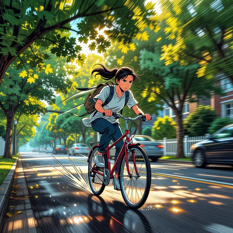 Girl Cycling City Illustration — example 2