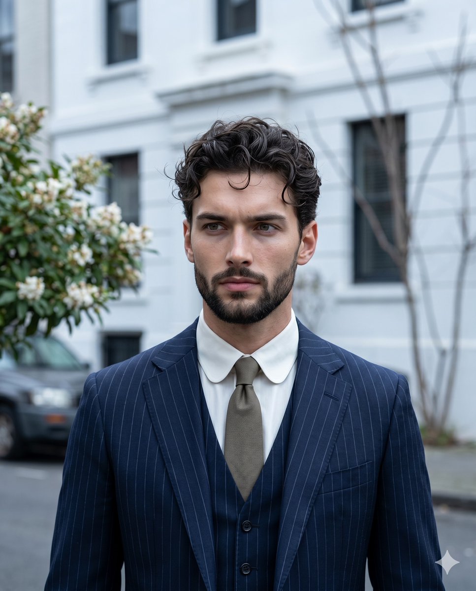 Sophisticated Urban Pinstripe Suit Portrait — example 1
