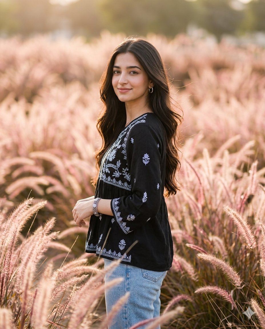 Cinematic Portrait in Pink Grass Field — example 1