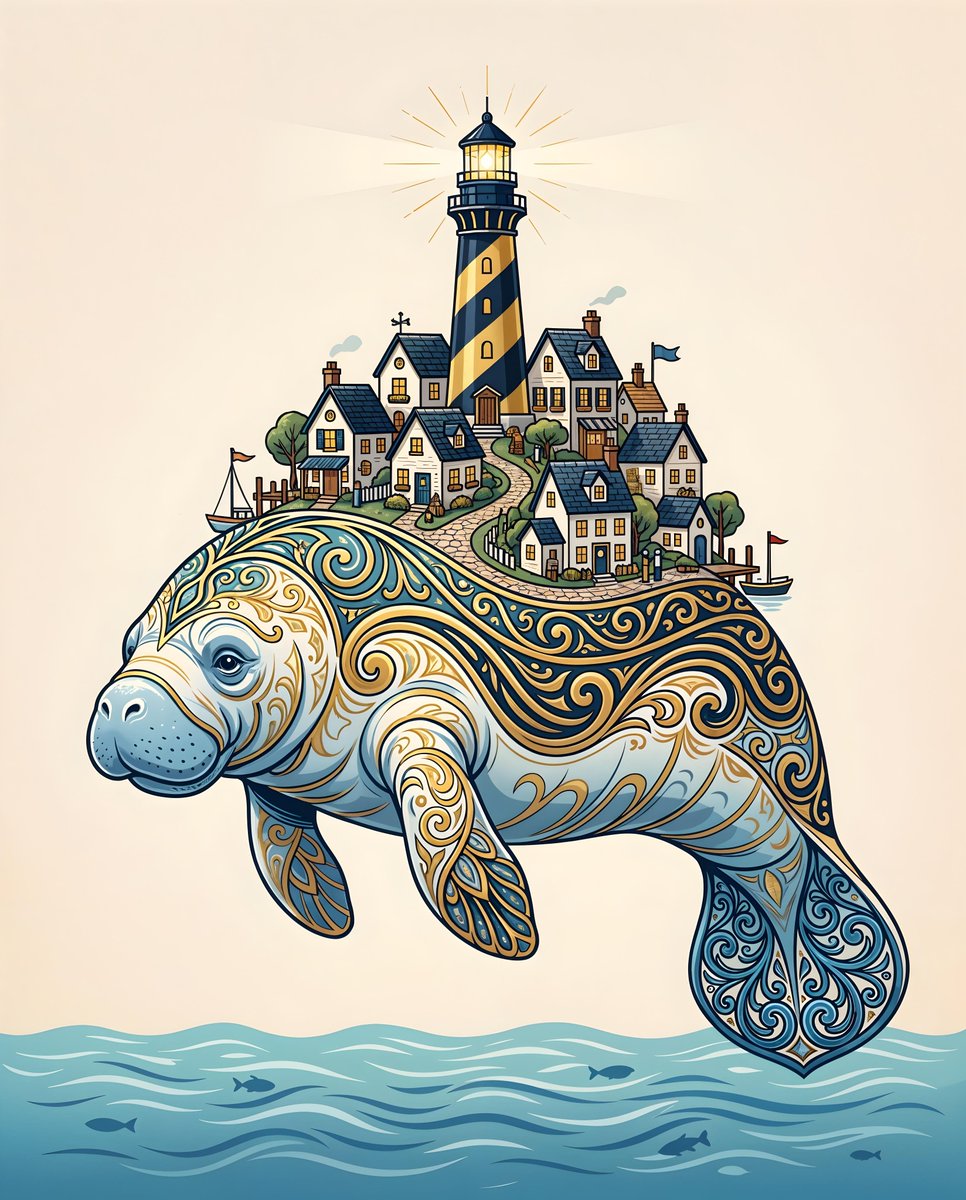 Majestic Manatee Village Illustration