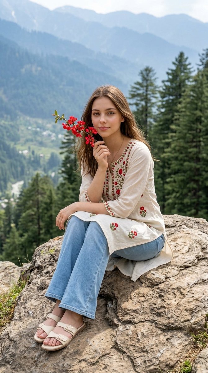 Mountain Viewpoint Fashion Portrait — example 1