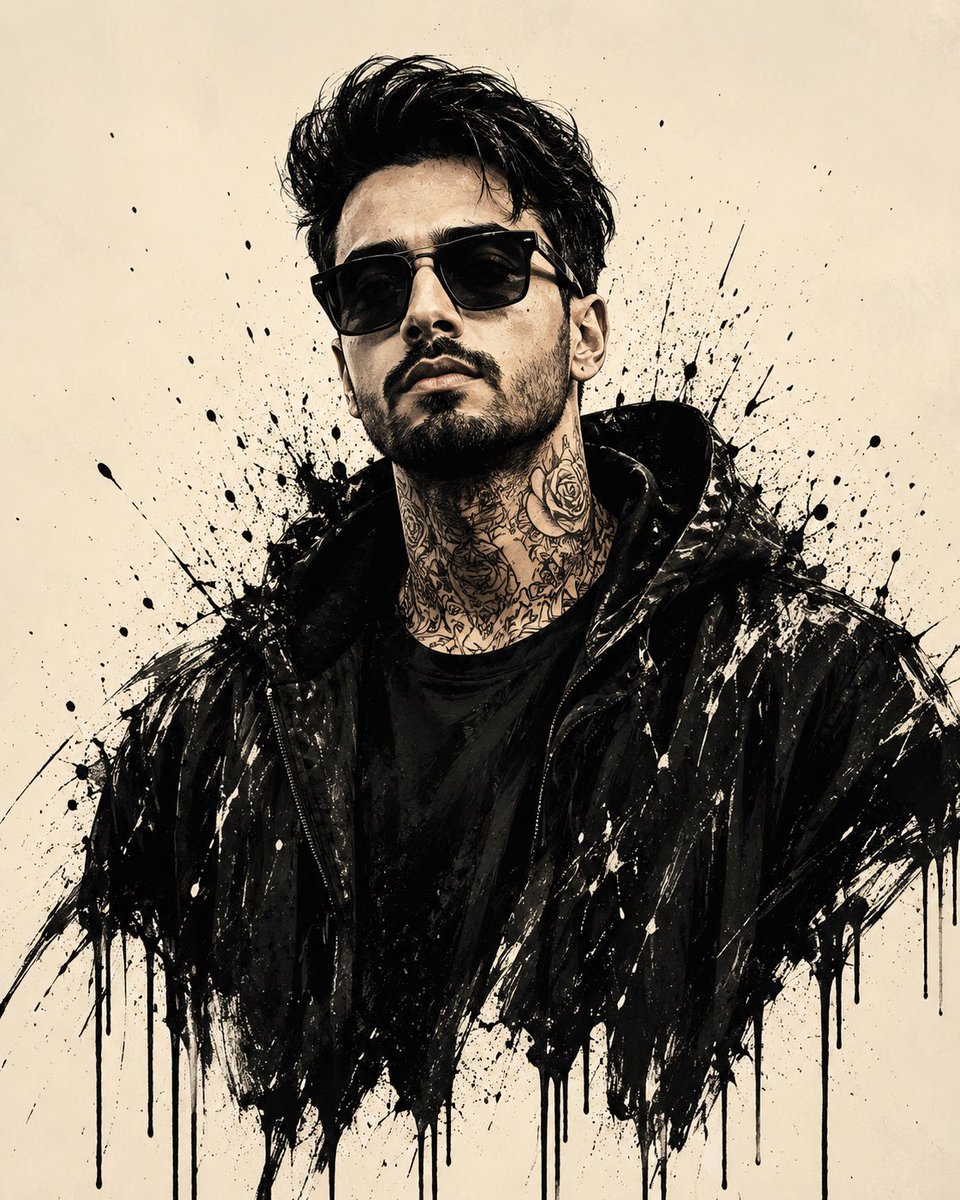 Black Ink-Splash Graffiti Stylized Portrait