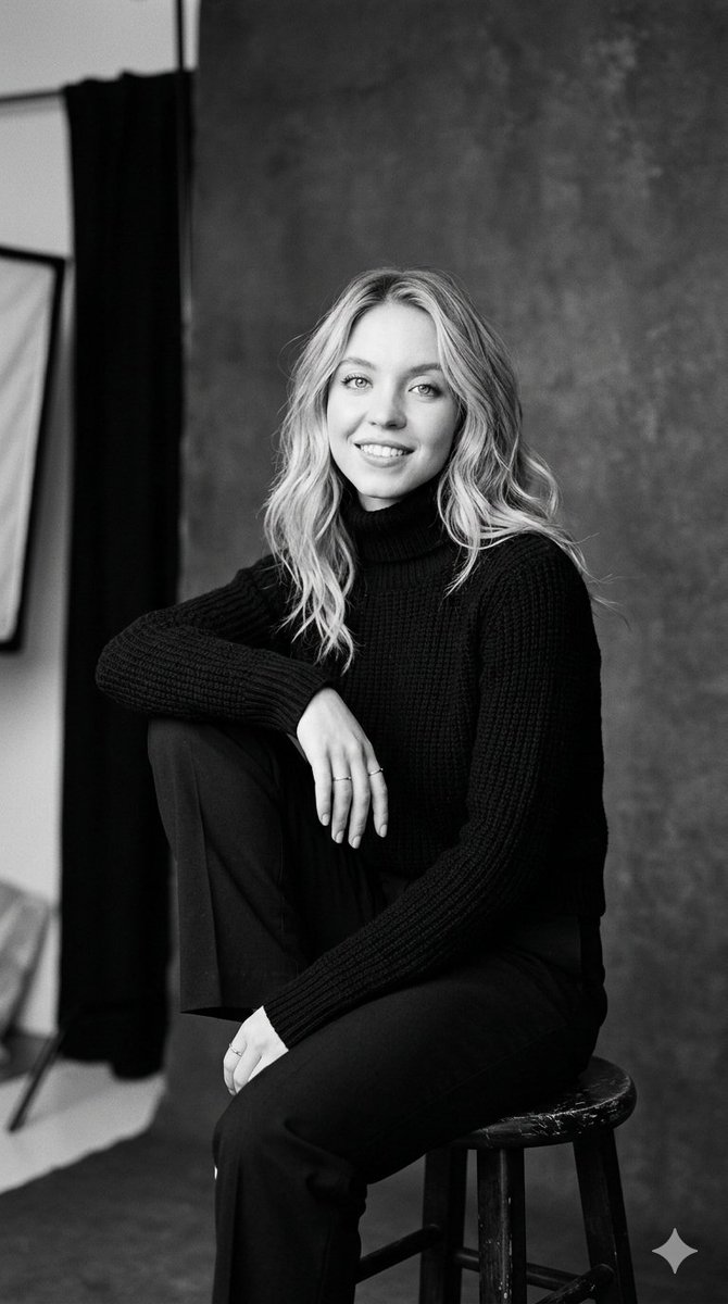 Sydney Sweeney B&W Studio Portrait — example 1