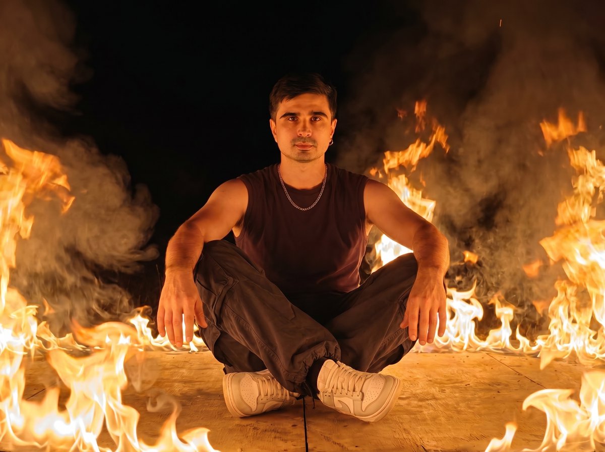 Dramatic Fire Editorial Portrait — example 1