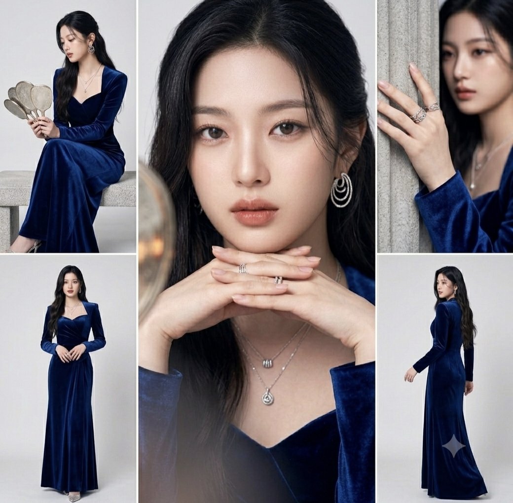 Royal Blue Velvet Fashion Collage — example 1