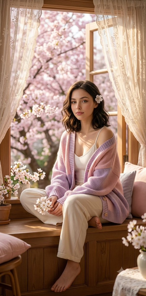 Spring Window Seat Cardigan Portrait — example 1
