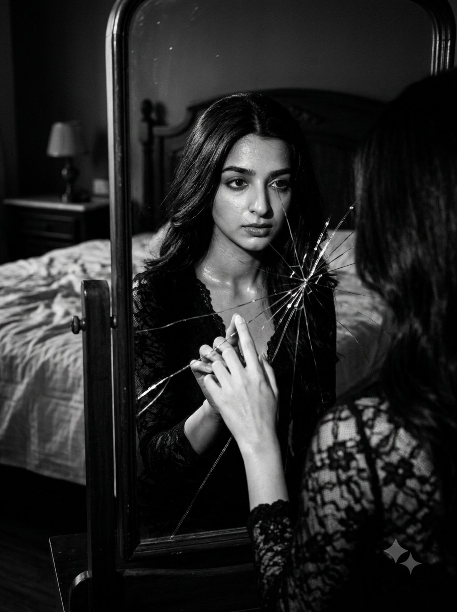 Film Noir Cracked Mirror Portrait — example 1