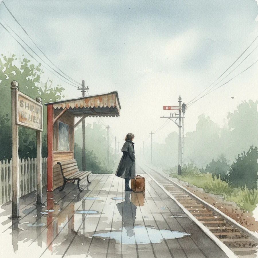 Rainy Train Station Watercolor — example 2