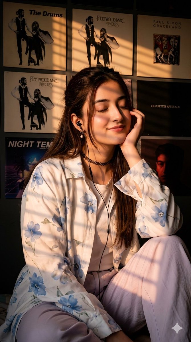 Cinematic Sunset Portrait with Vinyl Background — example 1