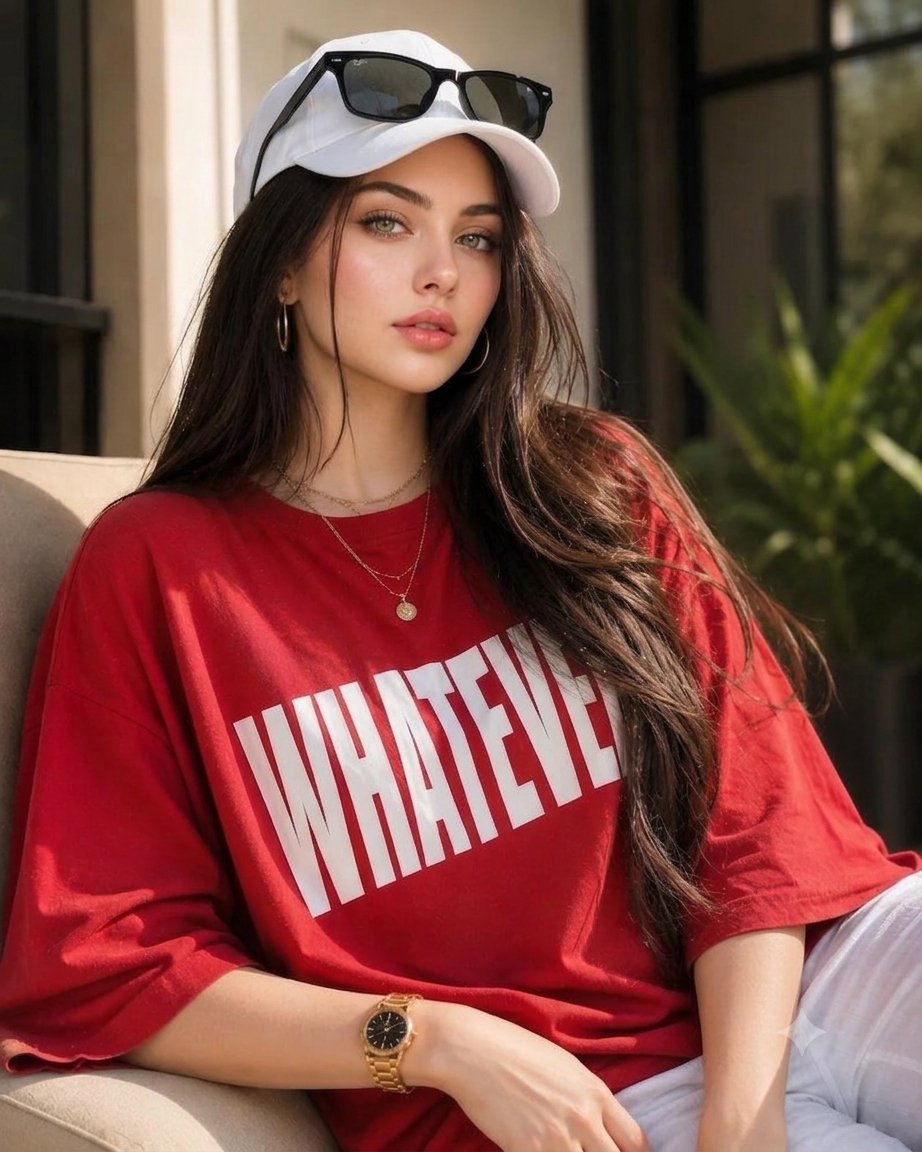 Fashion magazine portrait with red t-shirt
