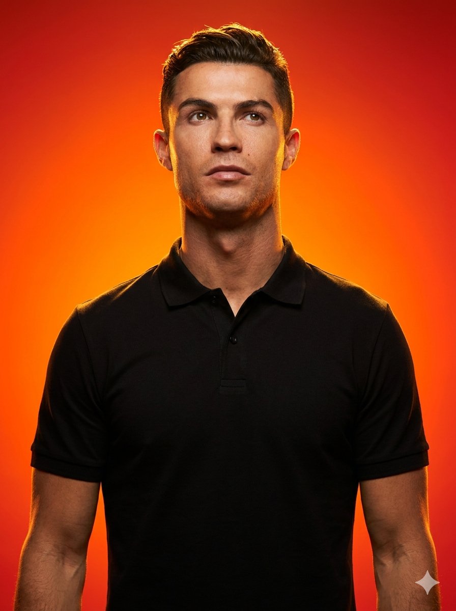 Studio portrait with fiery gradient background — example 1
