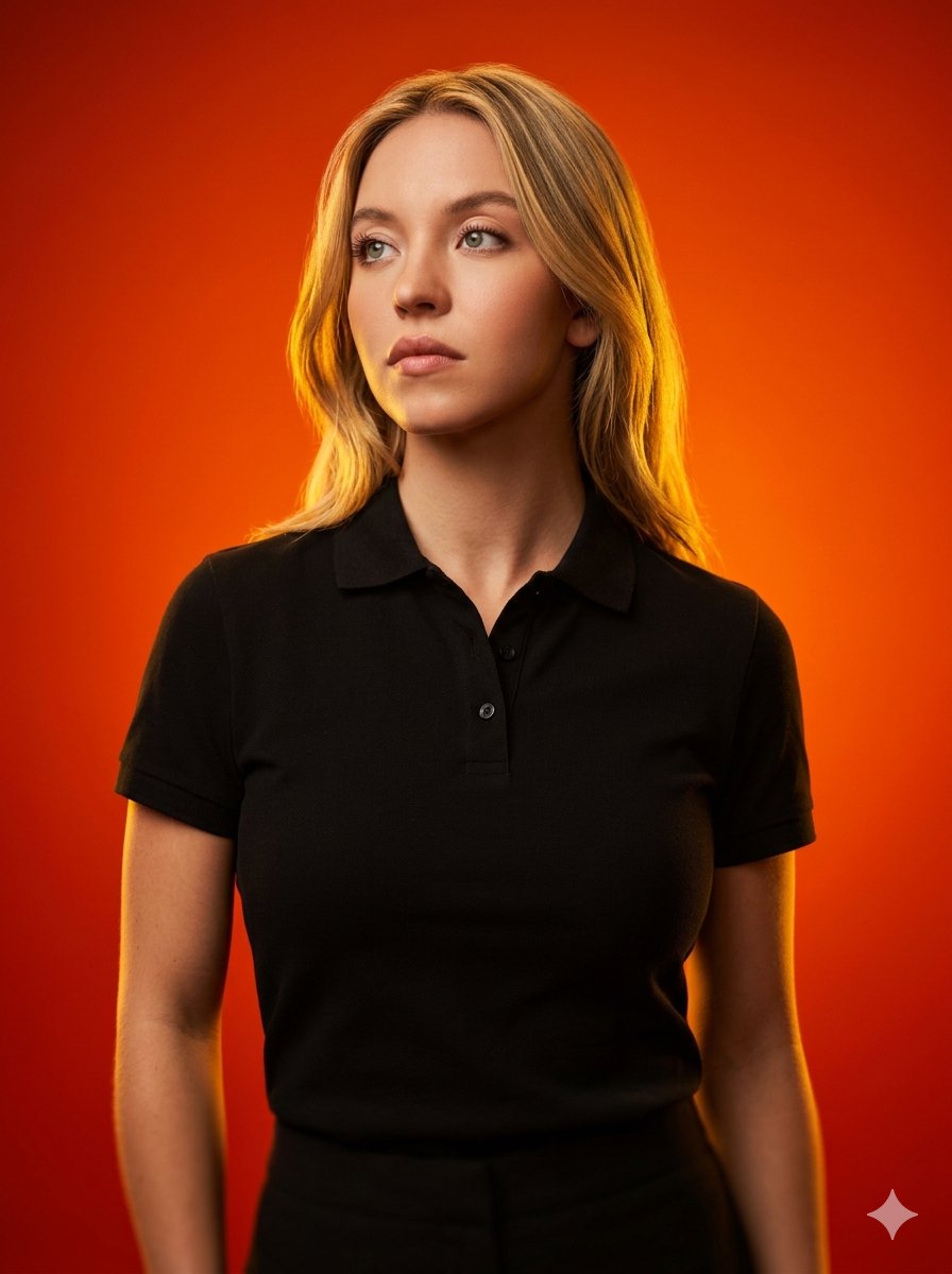 Studio portrait with fiery gradient background — example 2