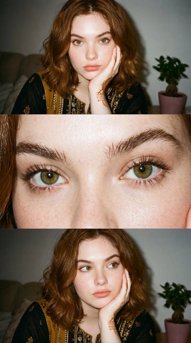 35mm Film Aesthetic Triple-Panel Portrait — example 1