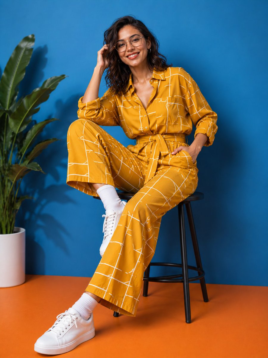 Patterned Orange Jumpsuit Fashion Lifestyle — example 2