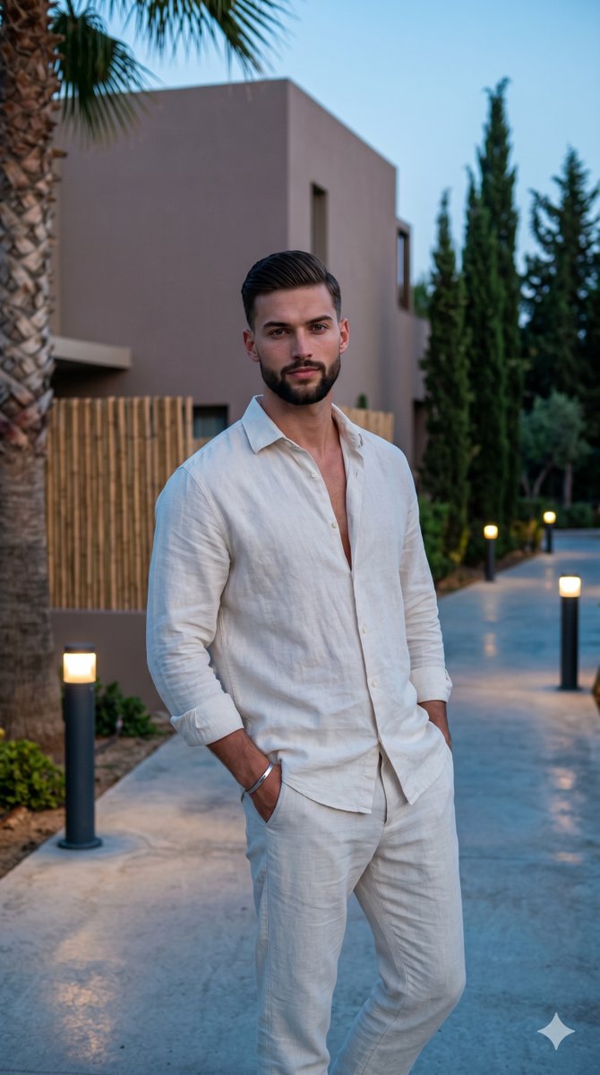 Upscale Resort Pathway Male Portrait — example 1