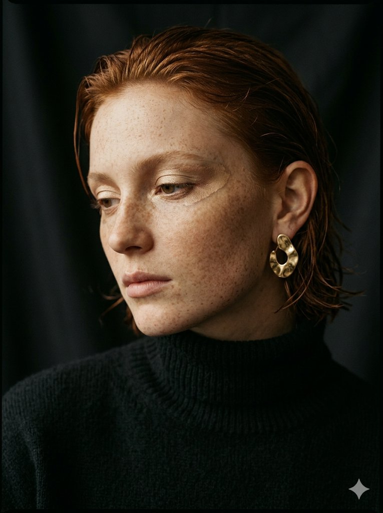 Freckled Model Gold Makeup Portrait — example 2