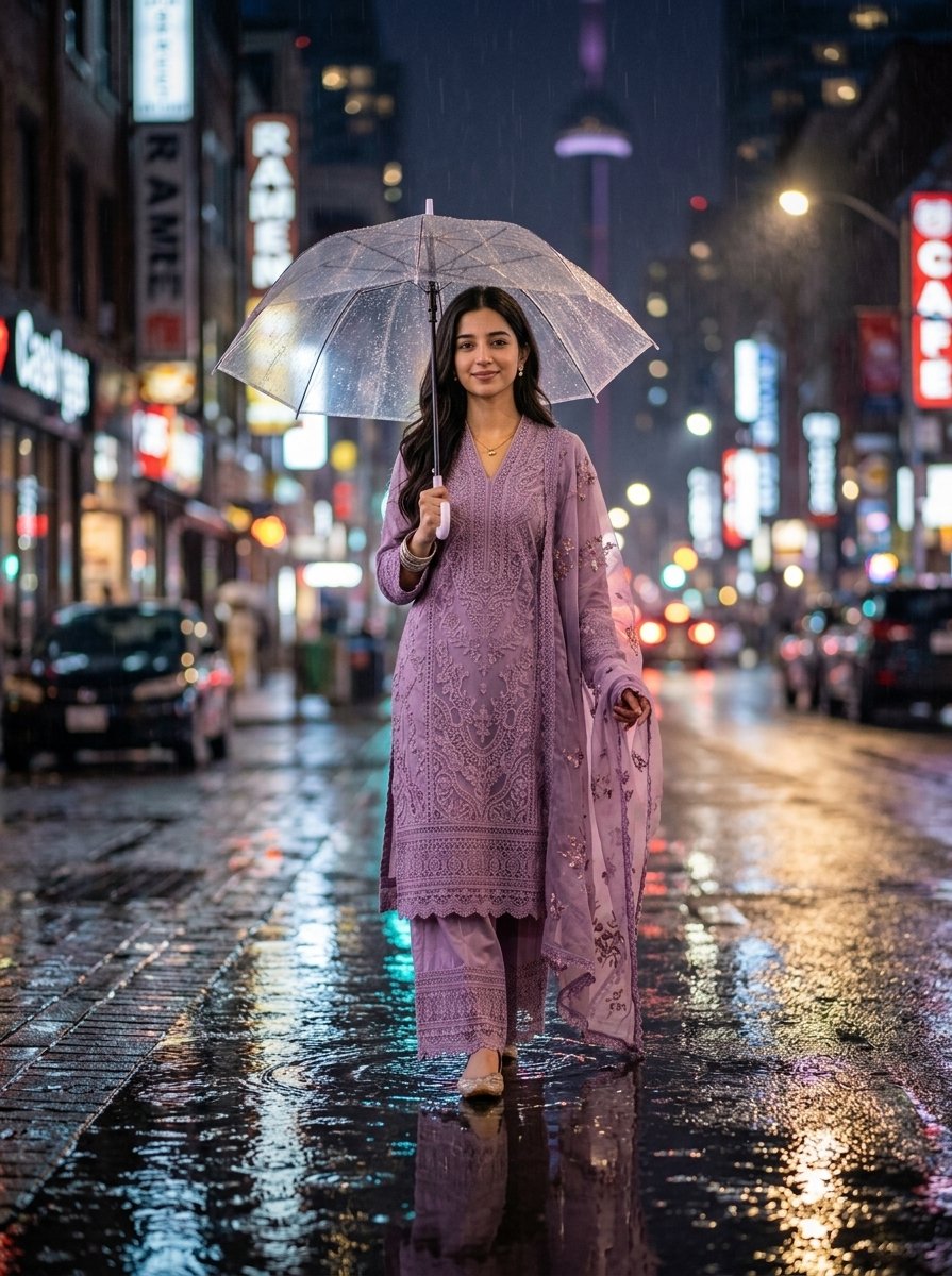 Realistic Rain Portrait of a Woman — example 1