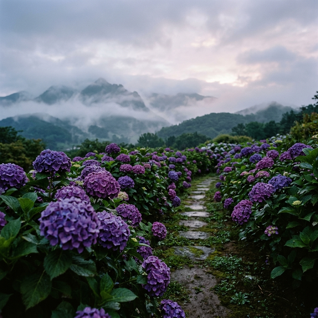 Misty Hydrangea Garden Landscape — example 1
