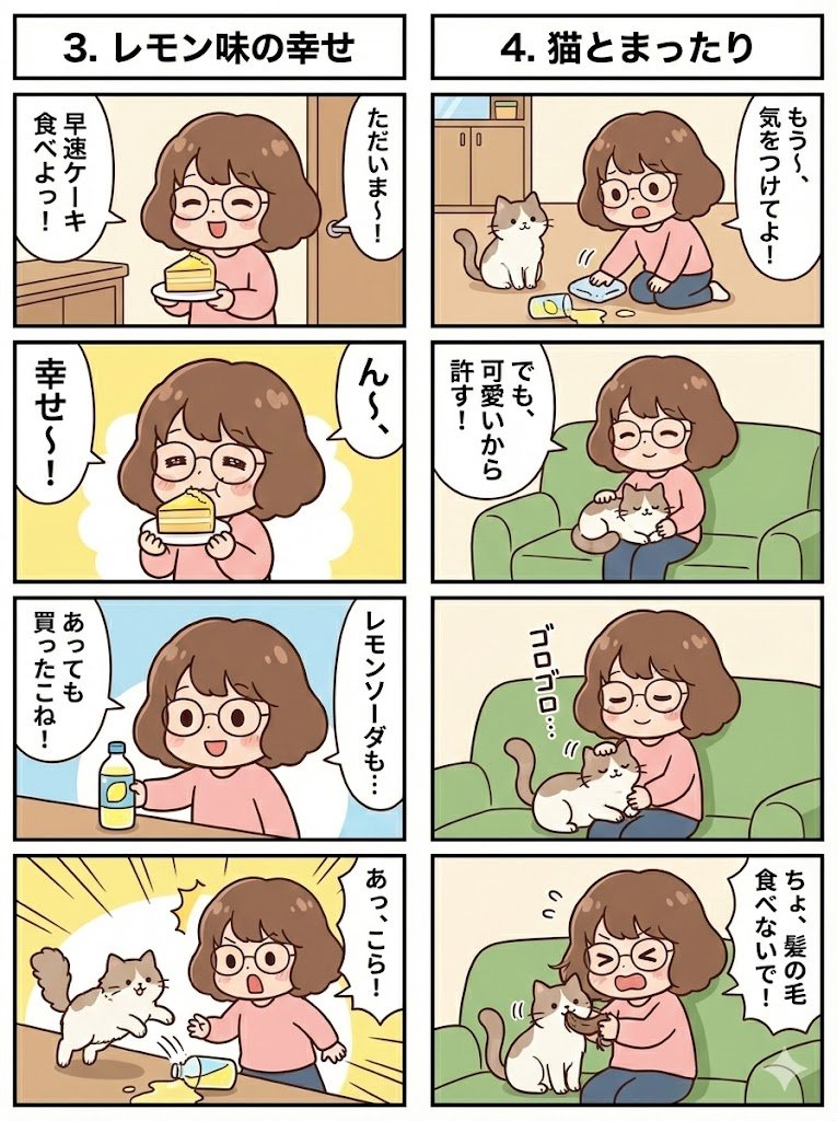 Connected series of four-panel manga strips — example 2