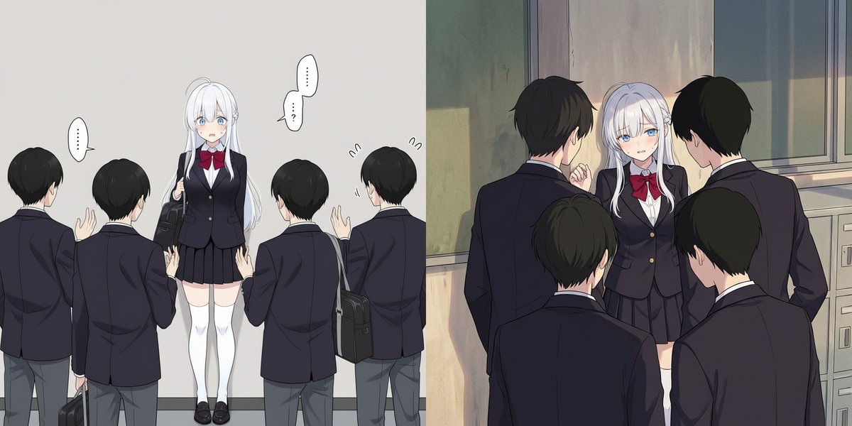 Girl cornered by three male students — example 1
