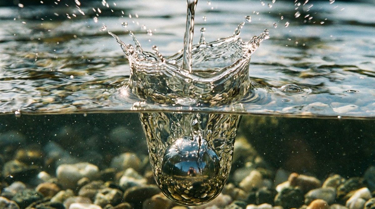 Metal ball splashing into water (slow-motion feel) — example 3