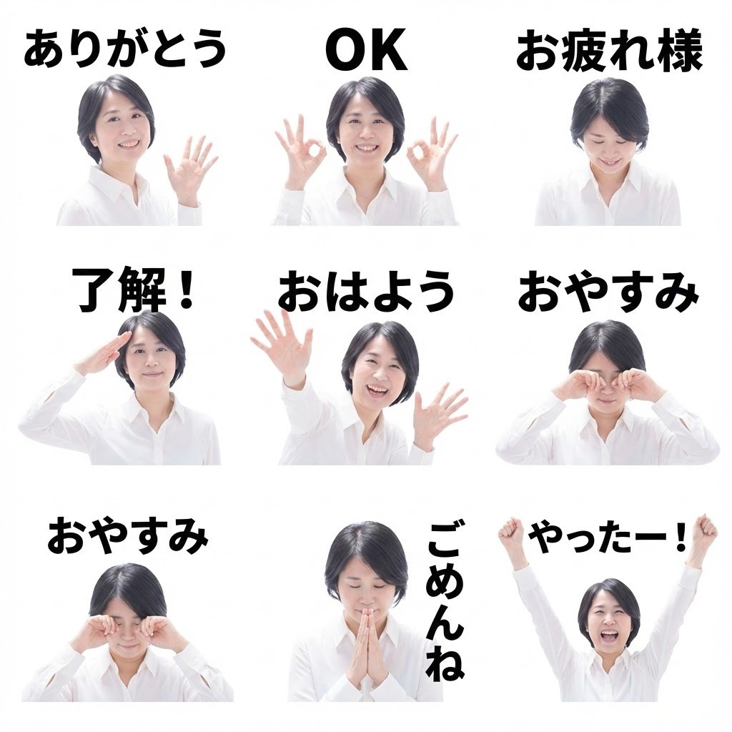 8 LINE stickers from a person image — example 1