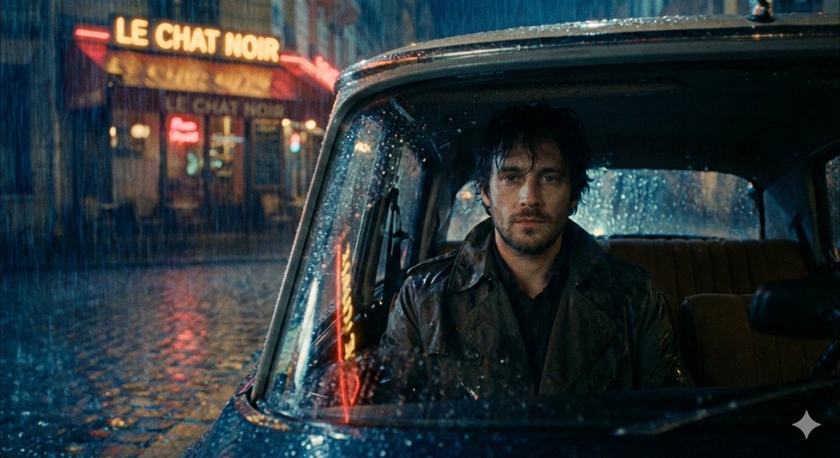 Moody cinematic Paris car scene — example 1