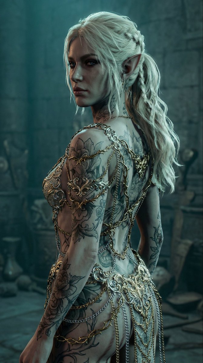 Elven Woman with Ornate Chain Dress — example 1