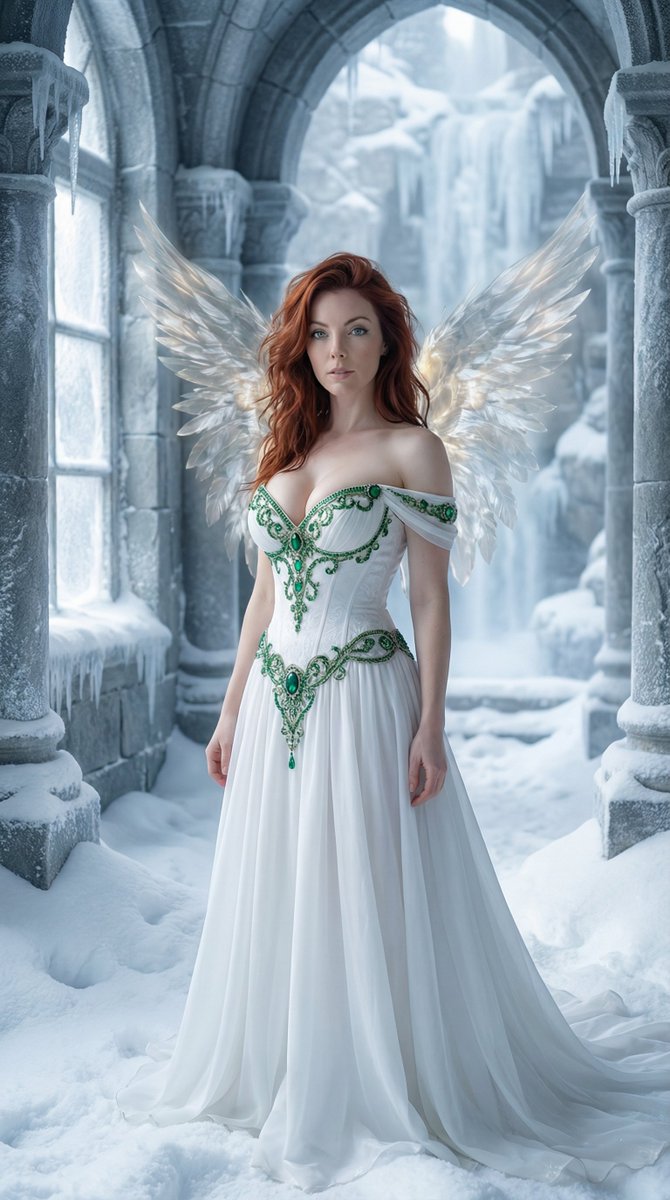 Ethereal Gothic Angel in Frozen Cloister — example 1