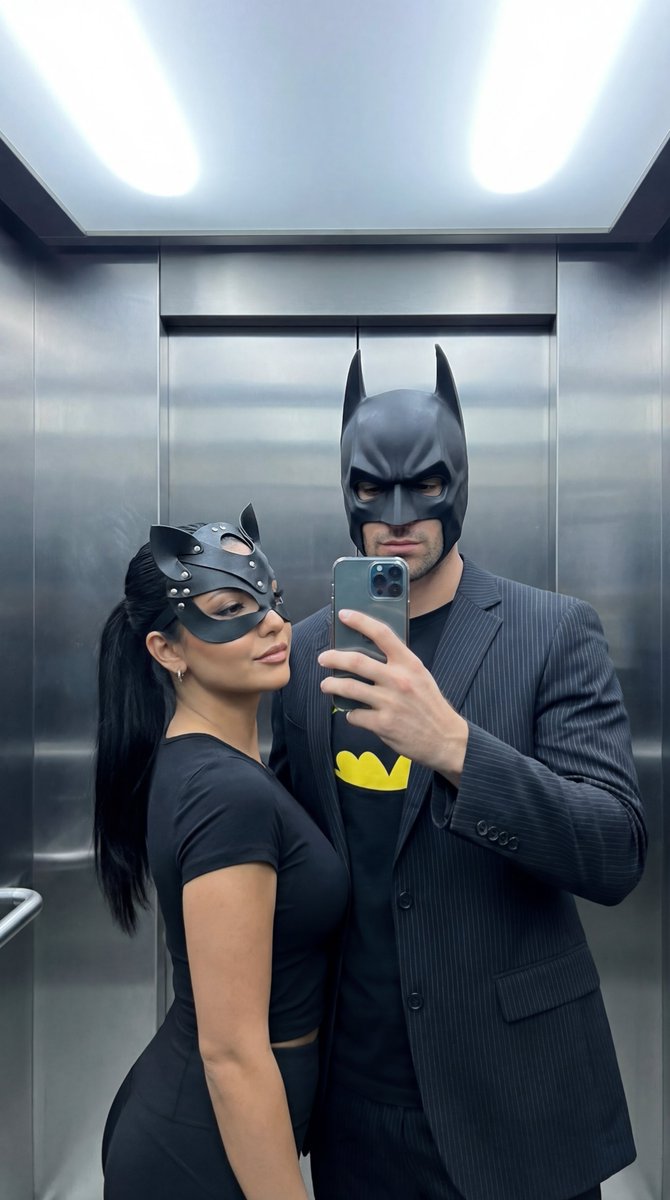 Cinematic Mirror Selfie: Batman and Catwoman Cosplay — example 1