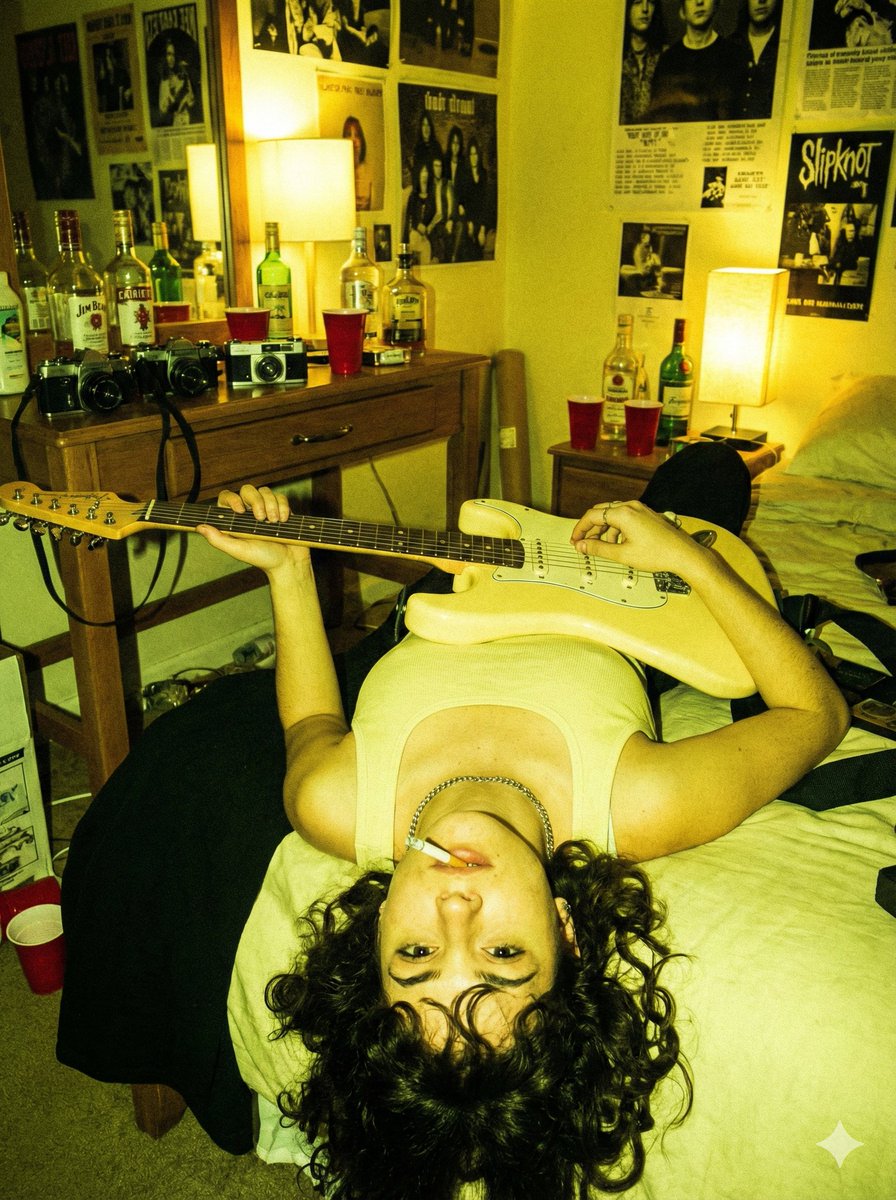 Indie Sleaze Flash Snapshot: Inverted Guitar Pose — example 1