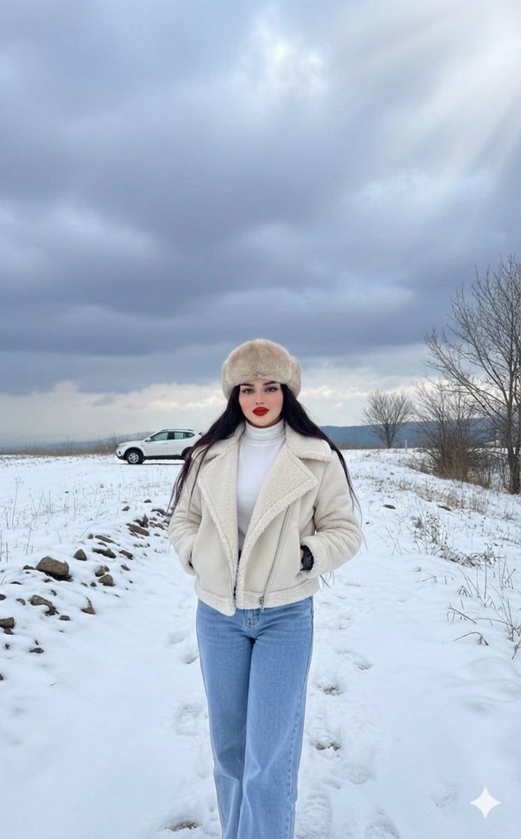 Winter Fashion Editorial in Snowy Field — example 1