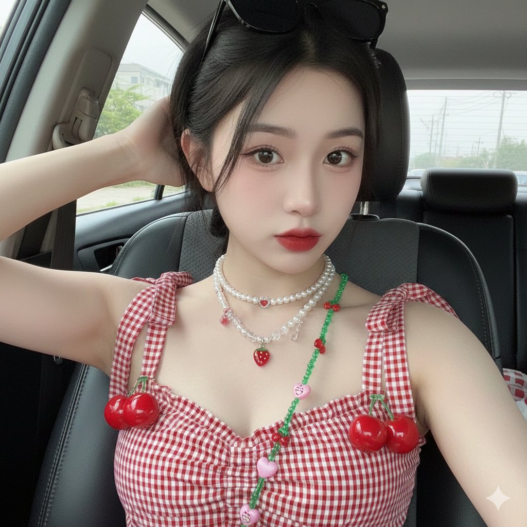 Coquette Aesthetic Selfie in a Car — example 2