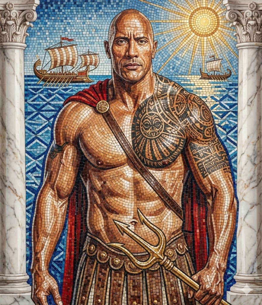 Subject Reimagined as Roman God in Mosaic Art Style — example 1
