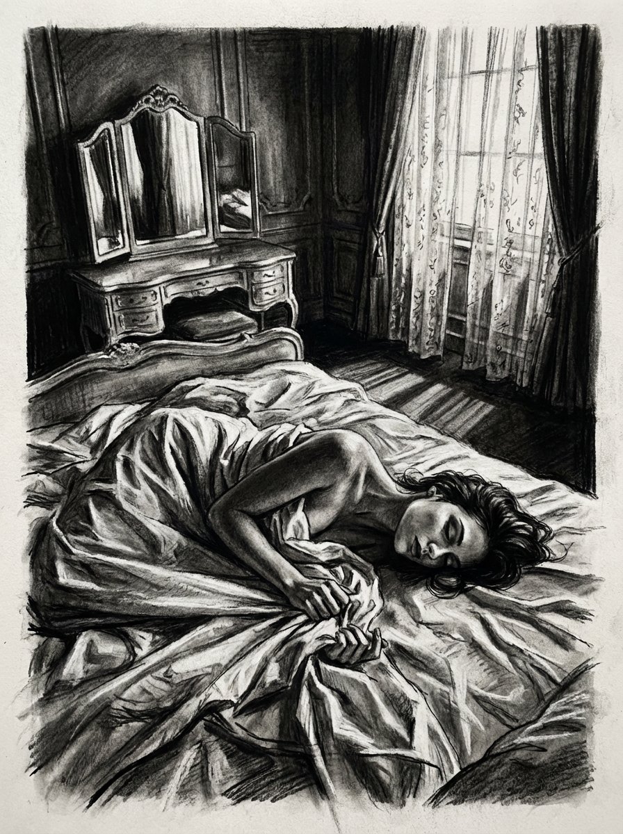 Boudoir charcoal sketch portrait — example 1