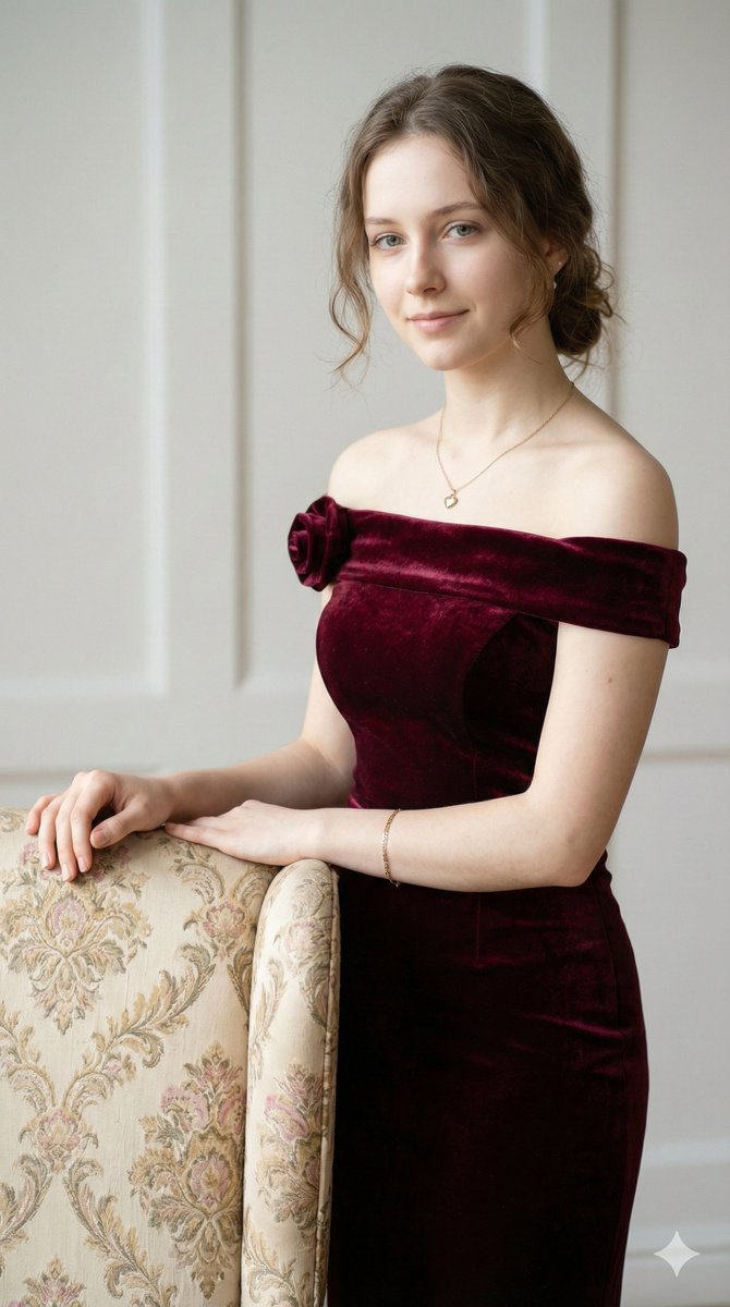 Photorealistic Velvet Dress Portrait — example 2