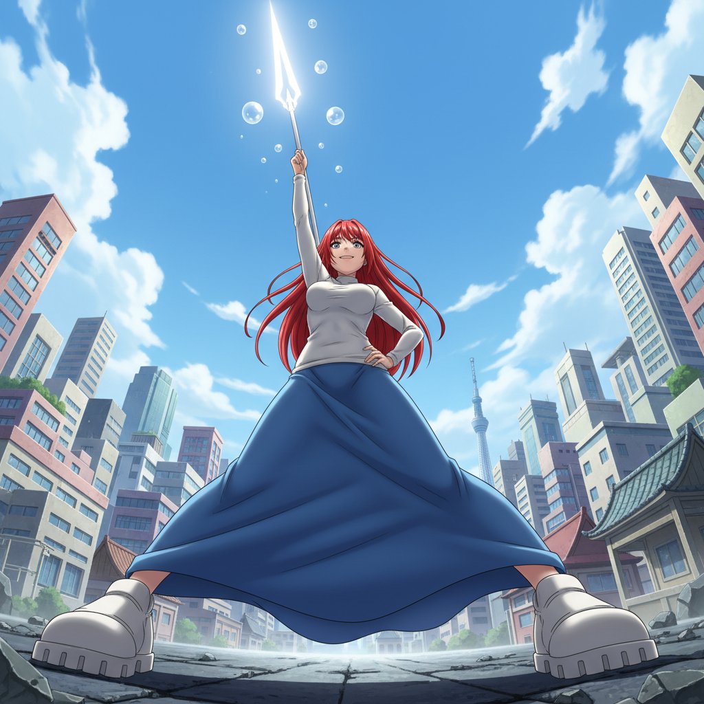 Nano Banana Prompt for Heroic Low-Angle Pose with Beam Weapon — example 2