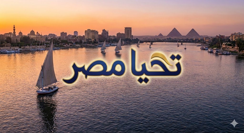 Write Arabic text on a Nile river image — example 1